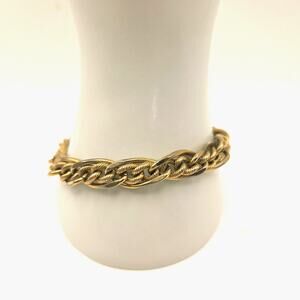 Vtg Monet Signed Gold Toned Double Chain Bracelet Classic Normcore Unisex 7"